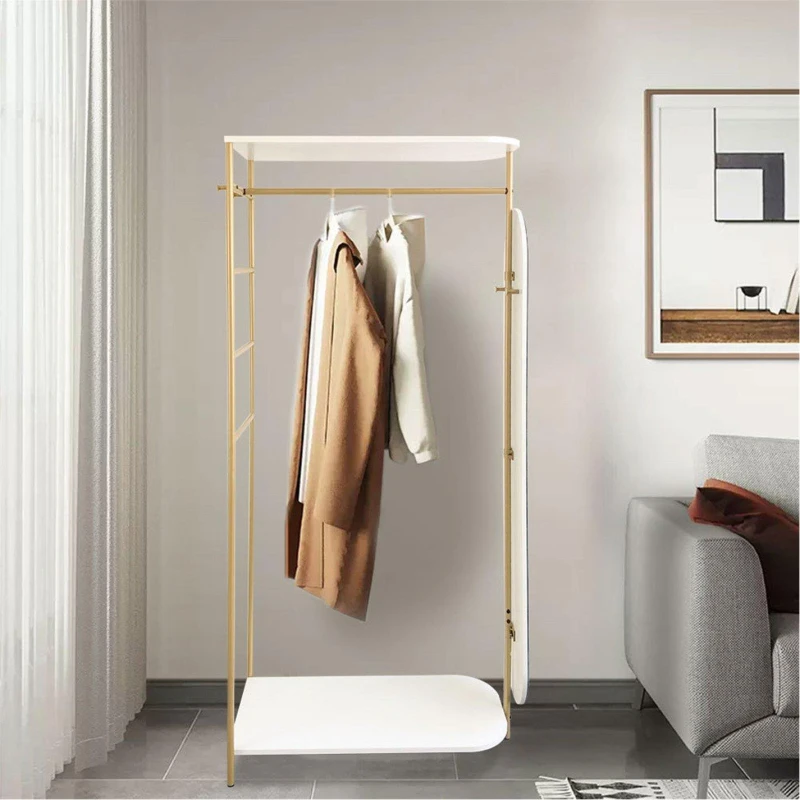 Image of Cottonfy UK Metal Clothes Rack with Full-Length Mirror - Gold Gold M