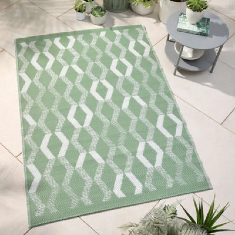 Image of Fusion Rico Outdoor Vertical Zig Zags Uv Resistant Green Outdoor Rug
