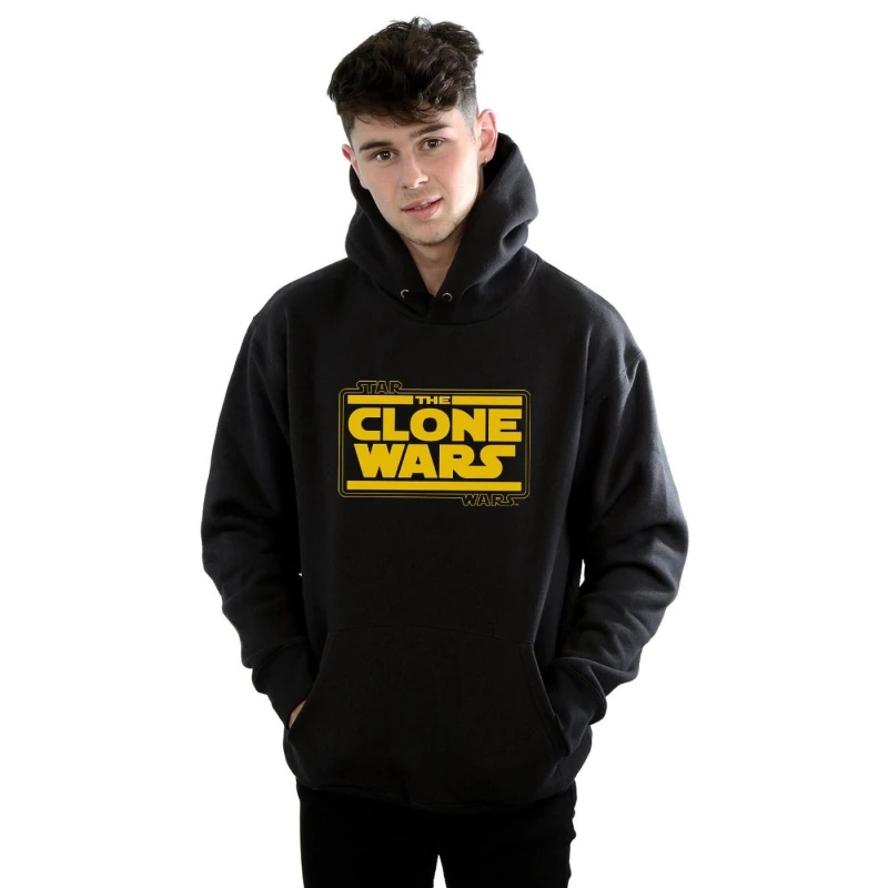 Image of Star Wars Star Wars Men Clone Wars Logo Hoodie in Black Size: Small Black S Male 5059568935939