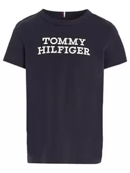 Image of Tommy Hilfiger Boys Logo T-Shirt - Desert Sky, Navy, Size 14 Years