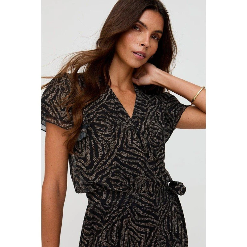 Image of Lily and Lionel Lily and Lionel Devina Ruffle Detail Zebra Print Maxi Dress In Black female 8 (XS)