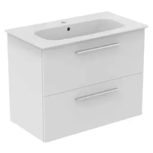 Image of Ideal Standard I.life A 80Cm Matt White Wall Hung Vanity Unit, 84Cm White Vanity Basin And Chrome Handle Pack