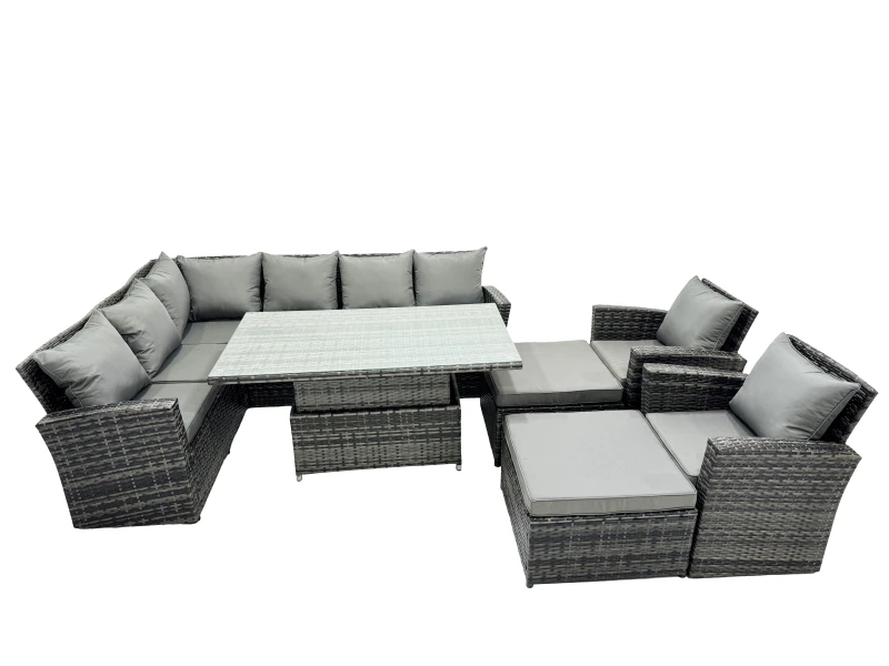 Image of Fimous Poly Rattan Outdoor Patio Corner Sofa Set with 2 Big Stool, 2 Chairs in Dark Grey Dark Grey Unisex