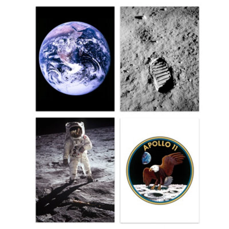 Image of Artery8 Wall Art Print Set Of 4 Nasa Earth From Space Apollo 11 Moon Landing Astronaut Aldrin Armstrong Bootprint