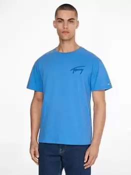 Image of Tommy Jeans Signature Logo T-Shirt - Mesmerizing Blue, Mesmerizing Blue, Size S, Men