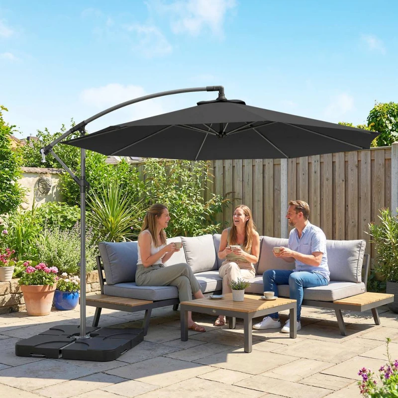 Image of Outsunny 3(m) Garden Banana Parasol Cantilever Umbrella w/ Base, Orange, Black 84D-096V03BK