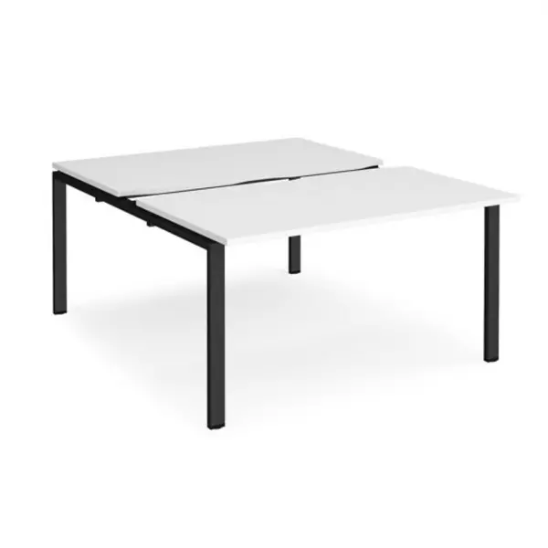 Image of Adapt Bench Desk 2 Person Starter Rectangular Desks 1400mm With Sliding Tops White Tops With Black Frames 1600mm Depth Adapt White STE1416-SB-