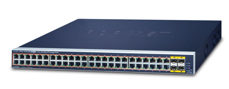Image of Planet PLANET GS-4210-48P4S network switch Managed L2/L4 Gigabit Ethernet (10/100/1000) Power over Ethernet (PoE) 1U Blue GS-4210-48P4S