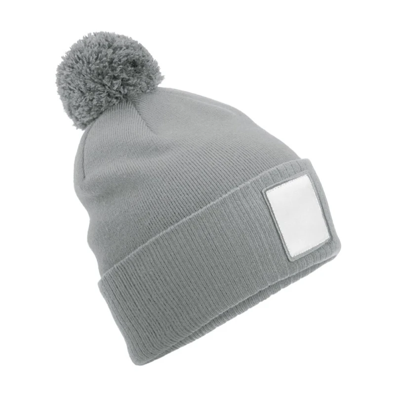 Image of Beechfield Beechfield Men Pom Pom Applique Patch Beanie in Pale Grey Pale Grey One Size Male 5063693968007