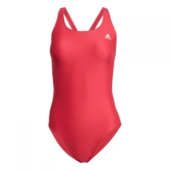Image of adidas Womens Must Haves Fit Solid Swimsuit - Power Pink / White