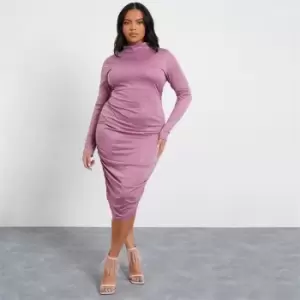 Image of I Saw It First Plus Size High Neck Ruched Glitter Midaxi Dress - Pink