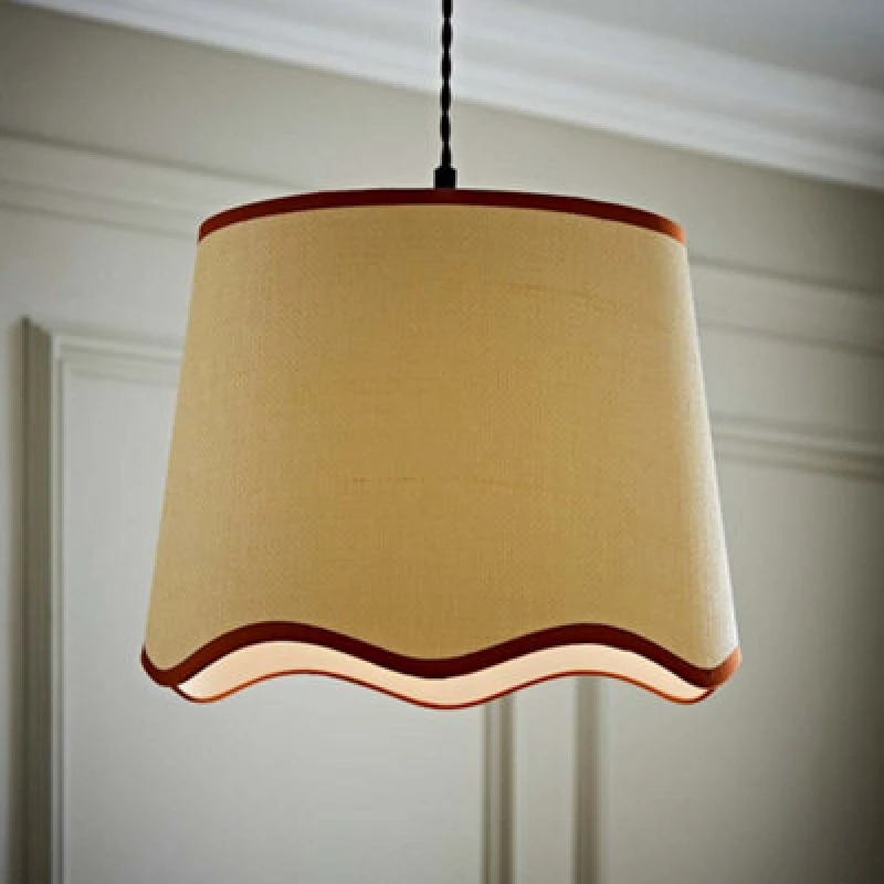 Image of ValueLights Dutton Natural Fabric Scallop Edge Ceiling Floor Table Large Lamp Shade Burnt Orange