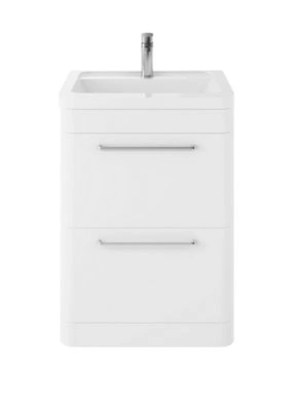 Image of Nuie Hudson Reed Solar Floor Standing 2 Door Vanity Unit With Ceramic Basin, Durable Modern Vanity Unit In Pure White, 600mm