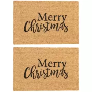 Image of Nicola Spring Christmas Coir Door Mats - 60 x 40cm - Merry Christmas - Pack of 2