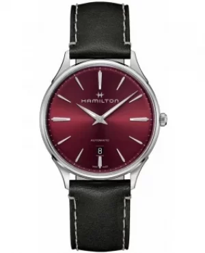 Image of Hamilton Jazzmaster Thinline Auto Burgundy Dial Black Leather Strap Mens Watch H38525771 H38525771