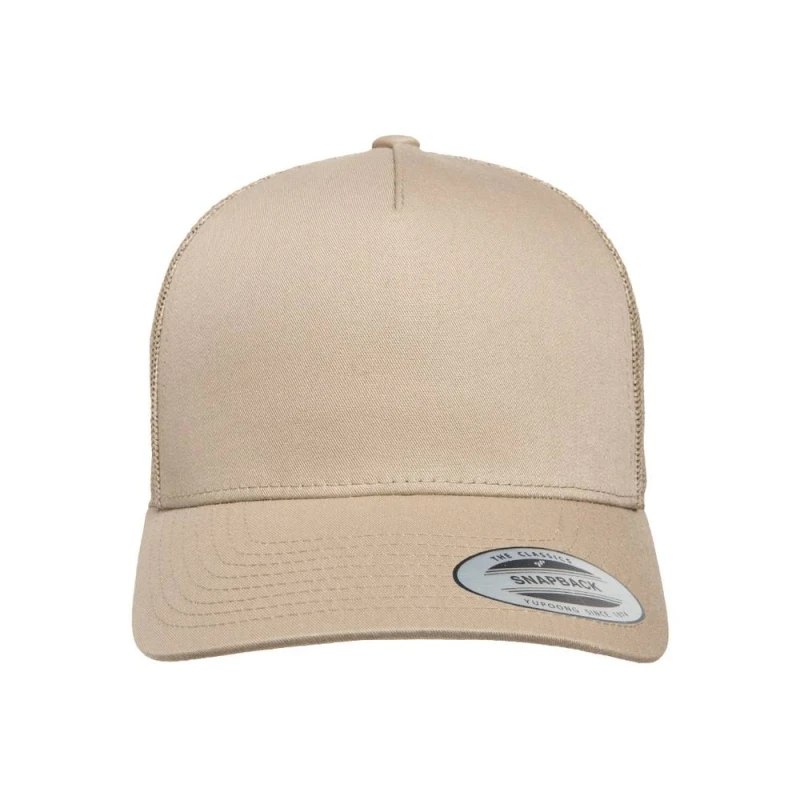 Image of Flexfit by Yupoong 5 Panel Retro Trucker Cap in Khaki Khaki Unisex One Size