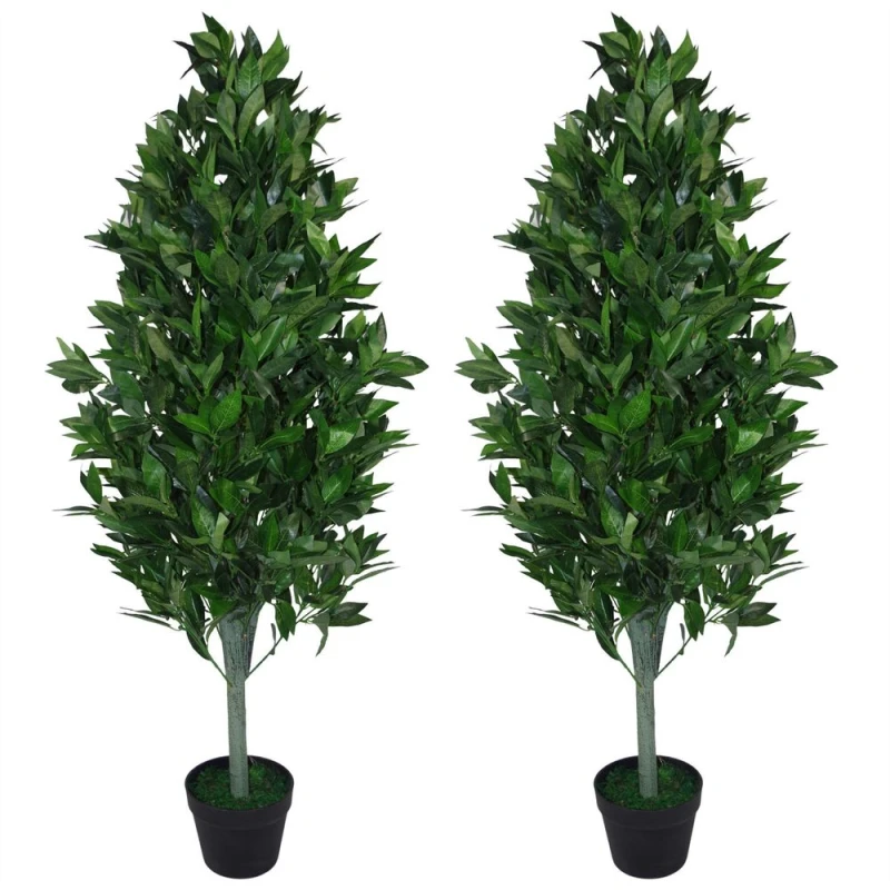 Image of Leaf Design Pair of 120cm (4ft) Artificial Topiary Bay Trees Pyramid Cones (XL)