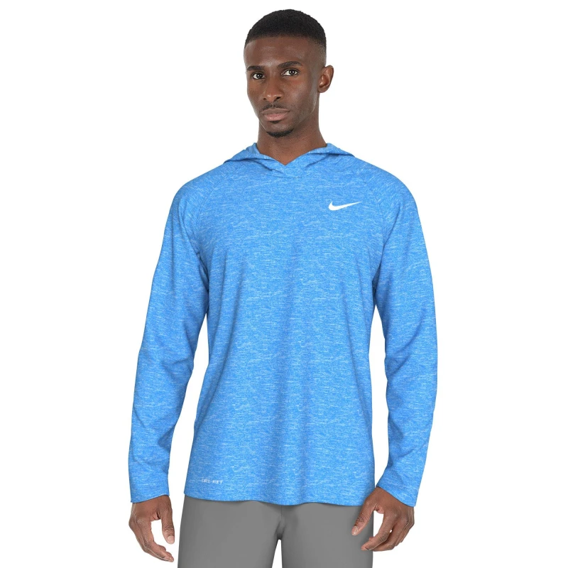 Image of Nike Swim Hydroguard Essential Mens Dri-FIT UV Long Sleeve Hooded Top University Blue male S
