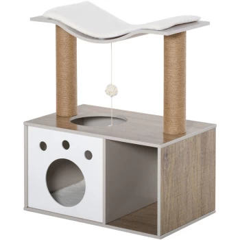 Image of Cat Tree Tower for Indoor Cats 74cm Climbing Activity Centre Kitten with Jute Scratching Post Condo Perch Teasing Ball Toy 60 x 37 x 74cm - Pawhut