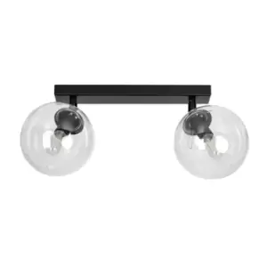 Image of Tofi Black Globe Twin Ceiling Spotlight with Clear Glass Shades, 2x E14