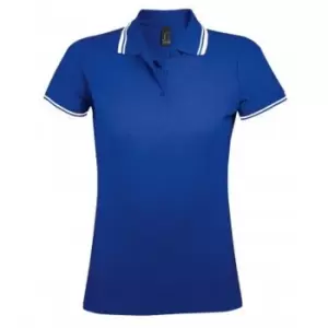 Image of SOLS Womens/Ladies Pasadena Tipped Short Sleeve Pique Polo Shirt (L) (Royal/White)