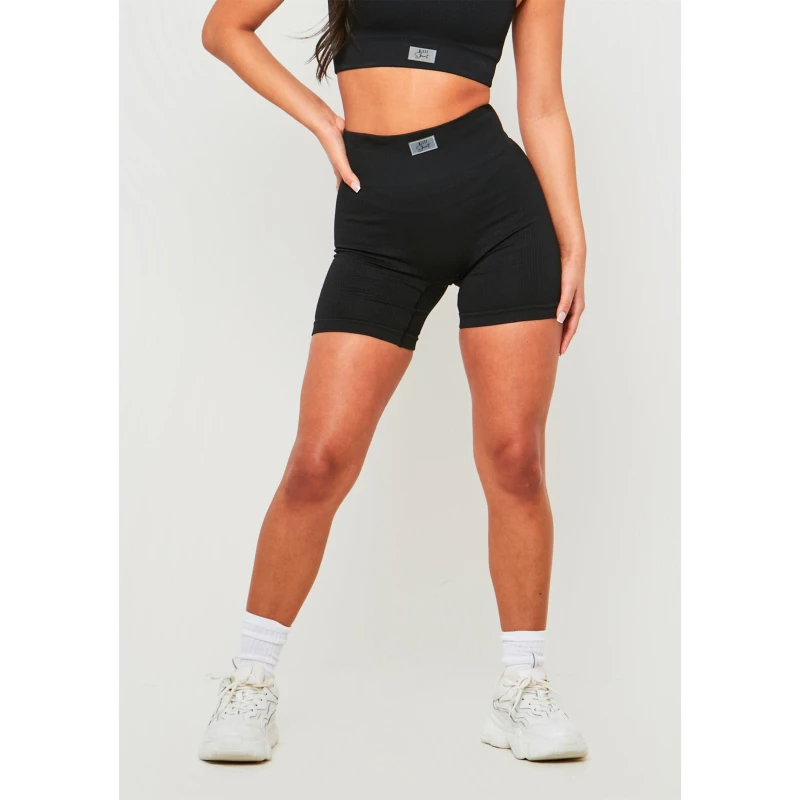Image of Missy Empire Black Missy Sport Ribbed High Waisted Cycle Short Black 10