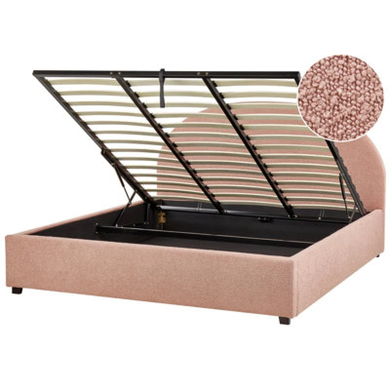 Image of Beliani Ottoman Bed Boucle Vaucluse 180 X 200 Cm (Eu Super King) Pastel Pink