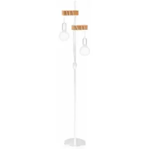 Image of Loops - Standing Floor Lamp Light White Base & Twin Wood Hangman 2 x 10W E27 Bulb