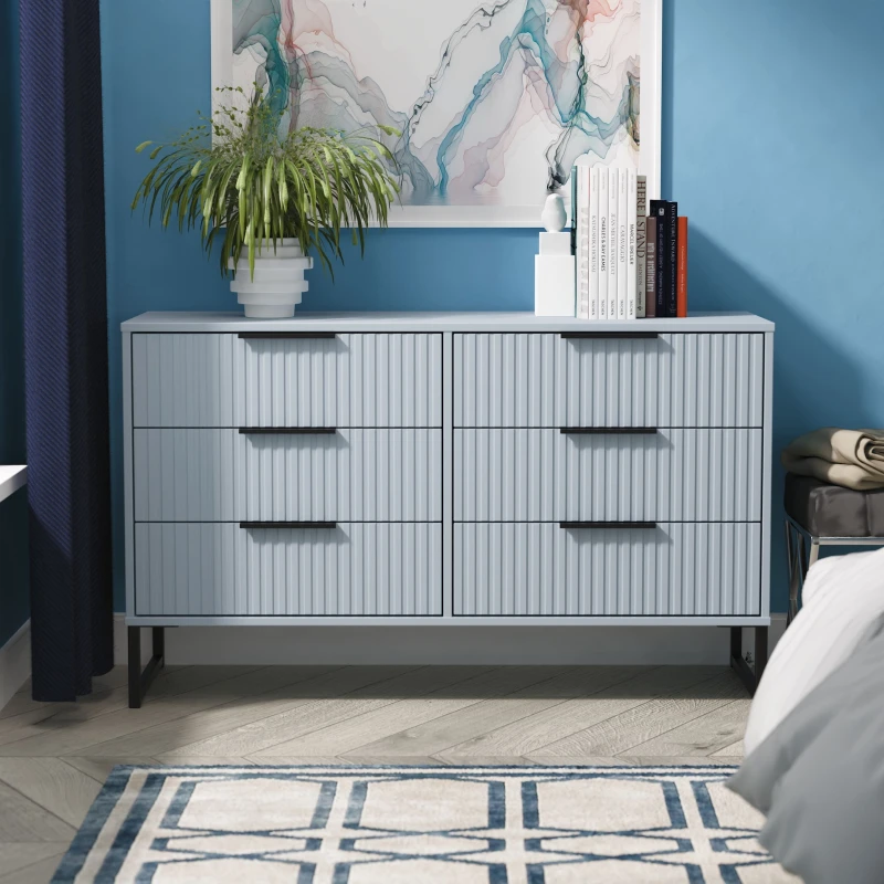 Image of Ready Assembled 2 U Menai 6 Drawer Wide Chest (Ready Assembled) in Light Blue Light Blue Unisex