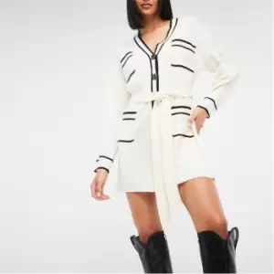 Image of Missguided Contrast Belted Cardigan Dress - Cream