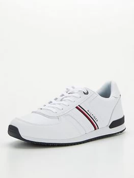 Image of Tommy Hilfiger Iconic Leather Runner Stripes Trainers - White, Size 43, Men