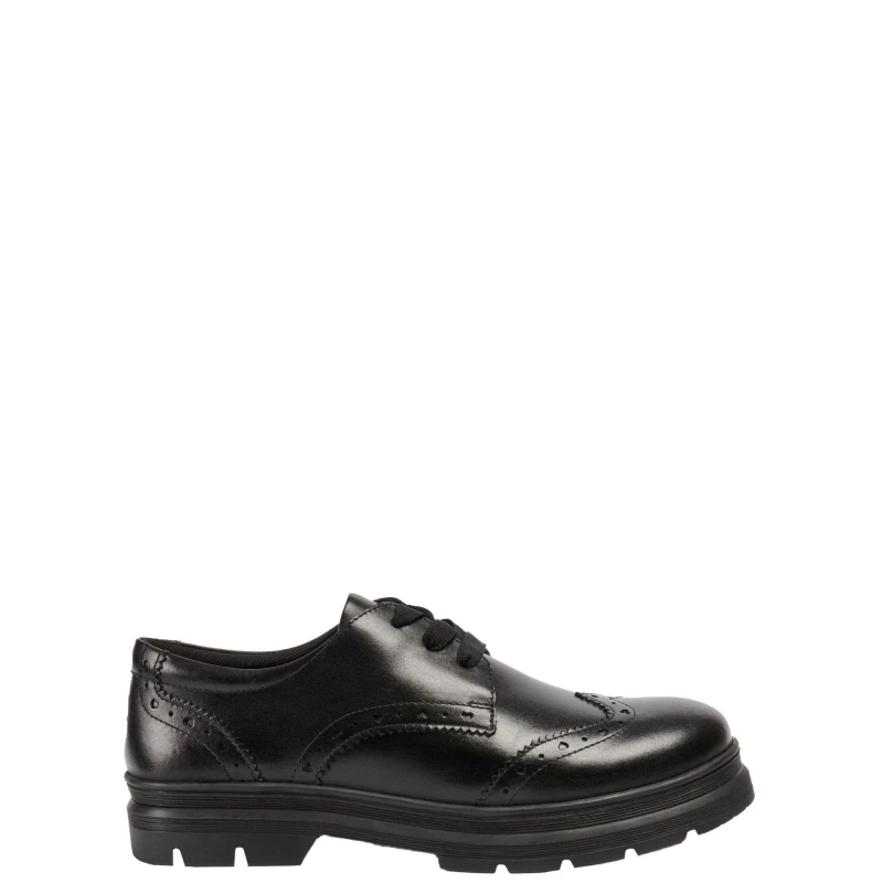 Image of Pod Fiona Lace Up Leather Brogue School Shoe - Black Size 3 Older Black W3JRL Unisex 3 Older