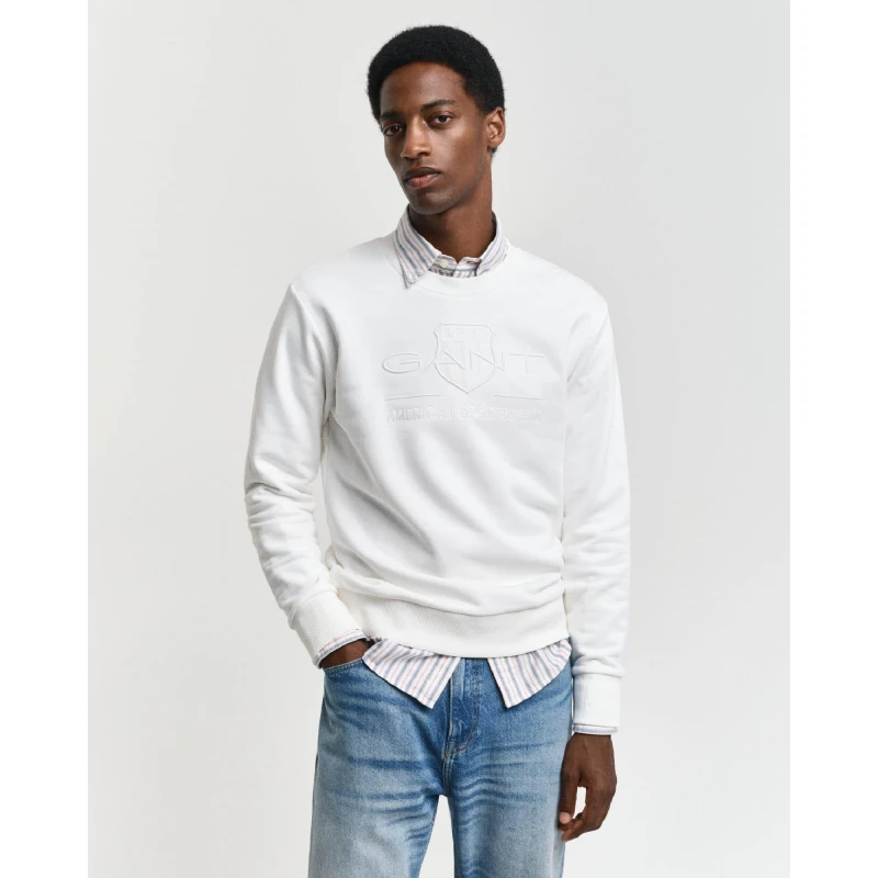 Image of Gant Tonal Shield Crewneck Sweatshirt Cream male L