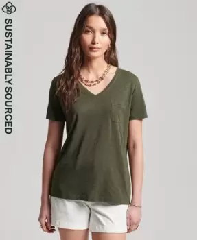 Image of Superdry Womens Organic Cotton Pocket V-Neck T-Shirt Green / Thyme - Size: 10