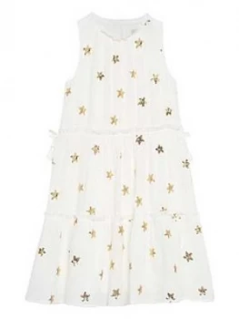 Image of Mintie by Mint Velvet Girls Sequin Star Tiered Dress - Ivory, Size 5-6 Years, Women
