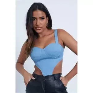 Image of I Saw It First Mid Wash Corset Denim Top - Blue