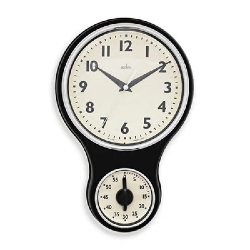 Image of Acctim Acctim Kitchen Time 20cm Timer Quartz Retro Style Domed Glass Lens Black Wall Clock 21593