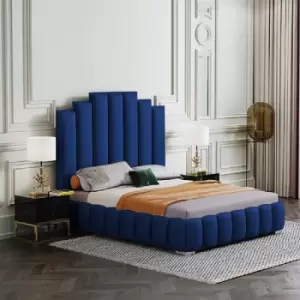 Image of Leisa Upholstered Beds - Plush Velvet, Double Size Frame, Blue - Blue