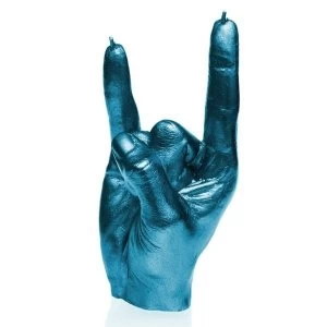 Image of Metallic Blue Devil Horns Hand RCK Rock Gesture Candle