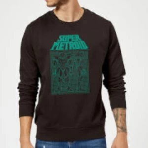 Image of Nintendo Super Metroid Power Suit Blueprint Sweatshirt - Black - Black - XL