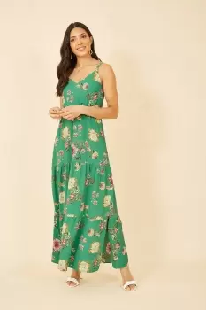 Image of Green Floral Strappy Tiered Maxi Dress