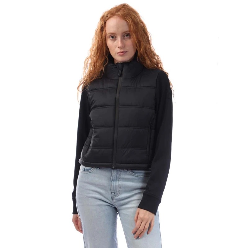 Image of DKNY Cropped Scuba Mixed Puffer Jacket Black female M