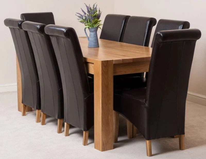 Image of Thats Furniture Kuba 180 x 90cm Chunky Oak Dining Table & 8 Montana Leather Chairs in Brown Brown Unisex 180 x 90 cm