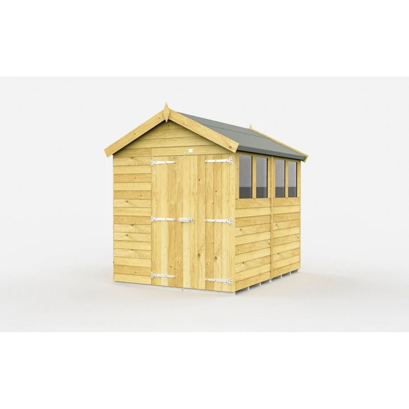Image of Buttercup Farm 7 x 8 Feet Apex Shed - Double Door W/ Windows - L243 x W214 x H217cm in Brown Brown Unisex