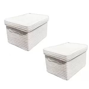 Image of Topfurnishing - Neon Bright Colours Kids Playroom Toy Box Cupboard Storage Basket + Handle & Lid [White,Set of 2 Medium] - White