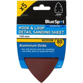 Image of 19864 140mm 5 Pack 80 Grit Detail Sanding Sheets - Bluespot