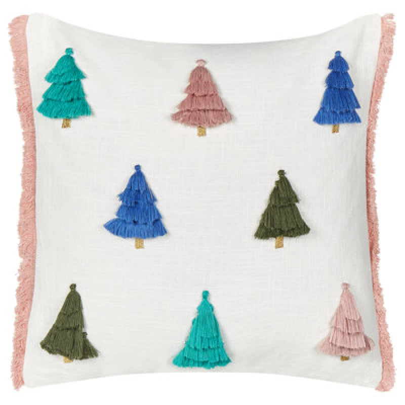 Image of Beliani Throw Cushion Skimmia Cotton 45 X 45cm White Christmas Motif