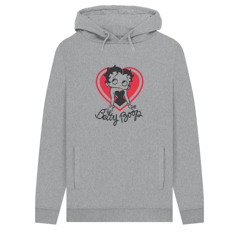 Image of Betty Boop Mens Heart Hoodie in Grey Size: Small Grey Male S