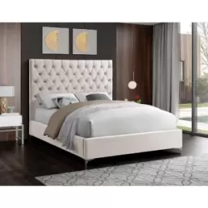 Image of Charlston Upholstered Beds - Plush Velvet, Single Size Frame, Cream - Cream