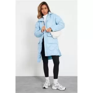 Image of I Saw It First Onion Quilted Longline Puffer Jacket - Blue